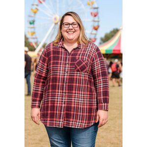 Ava & Viv Womens Multicolor Casual Button Down Flannel Shirt Size 2X